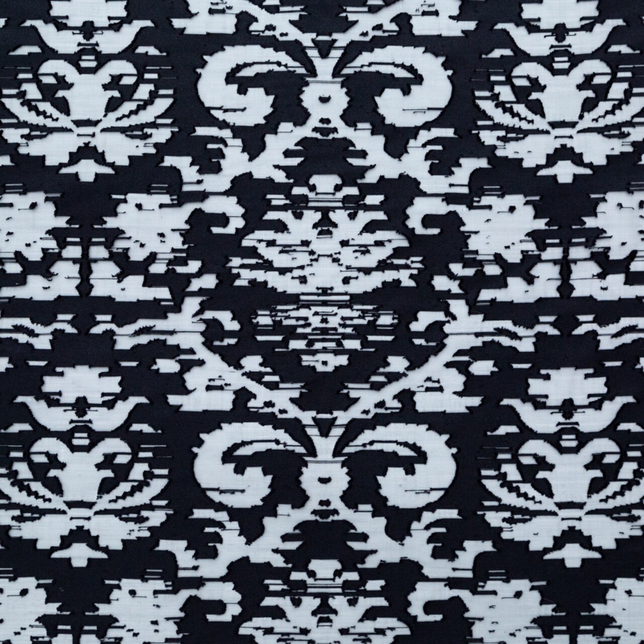 1 Yard Shimmering Black Abstract Organza Burnout Fabric with Frayed Texture